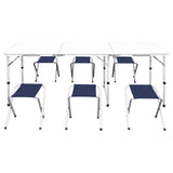 Foldable Camping Table Set with 6 Stools Height Adjustable 180x60cm 41329
