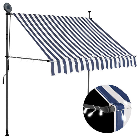 Manual Retractable Awning with LED 200 cm Blue and White 145843