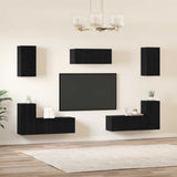 TV Cabinet Set 7 pcs Black Oak Engineered Wood 3393187