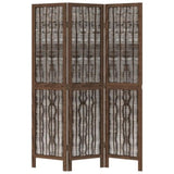 Room Divider 3 Panels Dark Brown Solid Wood Paulownia 358653