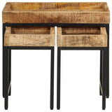 Nesting Coffee Tables 3 pcs Solid Rough Mango Wood and Iron 372732