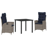 Garden Dining Set with Cushion 3 pcs Grey and Black Rattan 3380575