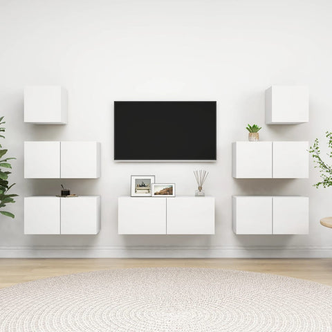 7 Piece TV Cabinet Set White Engineered Wood 3078712