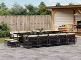 15 Piece Garden Dining Set with Cushions Black Poly Rattan 3210990