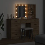 Dressing Table with Mirror Lights 3 pcs Brown Engineered wood 3334226