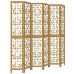 Room Divider 6 Panels Brown Solid Wood Paulownia 358876