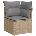 7 Piece Garden Sofa Set with Cushions Beige Poly Rattan Acacia 3327461