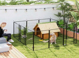 12-Panel Solid Dog Playpen with Doors, for Large Dogs, 100cm Tall, Black T3398P376287