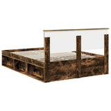 Bed Frame Smoked Oak 135 x 190 cm Solid Pine Wood 3410613