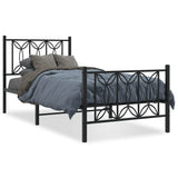 Metal Bed Frame without Mattress with Footboard Black 75x190cm 376136