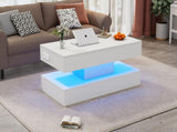 Modern Coffee Table with LED Lighting and Hidden Storage Space - Side Table with Hydraulic Lift, N605P417277W