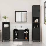 3 Piece Bathroom Furniture Set Black Engineered Wood 3301030