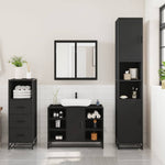 ZNTS 3 Piece Bathroom Furniture Set Black Engineered Wood 3301030