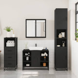 ZNTS 3 Piece Bathroom Furniture Set Black Engineered Wood 3301030