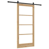 Sliding Door Natural 93 x 202 cm Solid Pine Wood and Glass 3332343