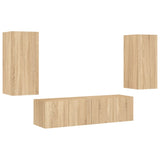 ZNTS 4 Piece TV Wall Units with LED Sonoma Oak Engineered Wood 3216841