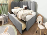 Upholstered Bed Daybed with Pull-Out Bed, 3FT Single Sofa Bed 90 x 190 cm, Guest Beds for Adults and N601P272133G