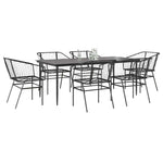 7 Piece Garden Dining Set Black Poly Rattan Glass 3334490