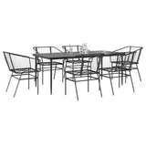 7 Piece Garden Dining Set Black Poly Rattan Glass 3334490