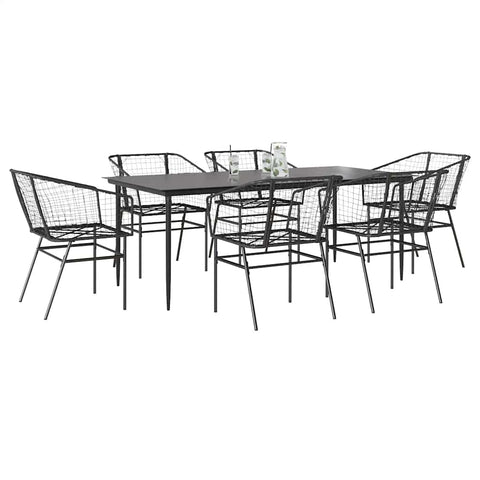 7 Piece Garden Dining Set Black Poly Rattan Glass 3334490