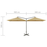Double Garden Parasol with Steel Pole Taupe 600x300 cm 312557