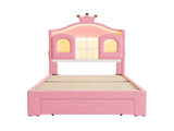 LED Velvet Crown Bed Frame with Multifunctional Storage Headboard, Package 1, Pink N652P466225P