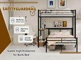 Sturdy Metal Bunk Bed with Wooden Desk Space-Saving Design for Bedroom, Home Office, or Dorm W3987P506944