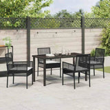 Garden Dining Set with Cushion 5 pcs Black Poly Rattan 3379865