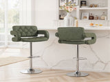 PU Leather Upholstered Swivel Bar Stool, Height Adjustable with Back, Armrest, Footrest, Green T3398P423519