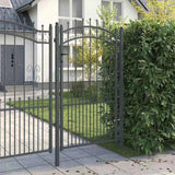 Fence Gate with Spear Top with Lock Grey 103 x 175 cm Steel 42009041