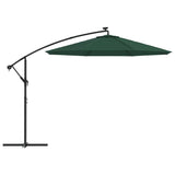 Hanging Garden Parasol with LED Lighting 300 cm Green Metal Pole 42969