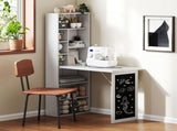 Wall Mounted Computer Desk, Folding Study Table with Black Board and Bookshelf, Multifunctional T3398P344676