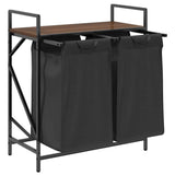 Laundry Basket 2 Compartments with Shelf Brown Oak 859069