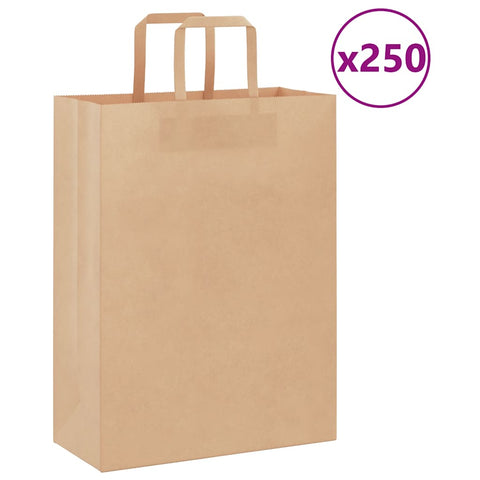 ZNTS Paper Bags 250 pcs with Handles Brown 26x12x35 cm 4101814