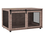 Dog Crate Furniture with Sliding Door for Large Dogs, Walnut Brown T3398P425264
