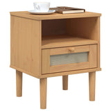 Bedside Cabinet SENJA Rattan Look Brown 40x35x48 cm Solid Wood Pine 358010