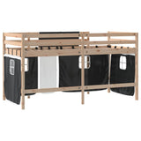 Kids' Loft Bed with Curtains without Mattress White&Black 90x190cm 3206973