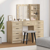 Dressing Table with Mirror Lights 3 pcs Brown Engineered wood 3334220