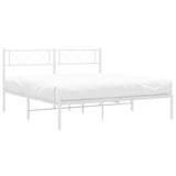 ZNTS Metal Bed Frame without Mattress with Headboard White 135x190cm 372325