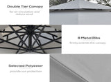 3 Cantilever Banana Parasol Hanging Umbrella with Double Roof, LED Solar lights, Crank, 8 Sturdy T3398P315451