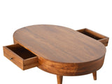 Solid Wood Chestnut Rounded Coffee Table, 2 Drawers, Dark Brown B2743P403121
