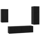 TV Cabinet Set Wall-mounted 4 pcs Black Oak Engineered Wood 3393283