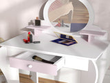 Bunny-Design Kids Dressing Table, with Mirror and Stool - White and Pink T3398P347986