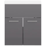 Sink Cabinet with Built-in Basin High Gloss Grey Engineered Wood 3070819