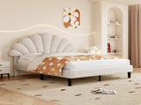 4ft6 Double Upholstered Velvet Bed, with Adjustable Chic Petal Headboard, Velvet Platform Bed N652P169590