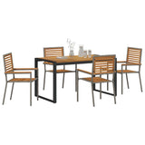 Garden Dining Set 5 pcs Grey and Wood Poly Rattan 3365473