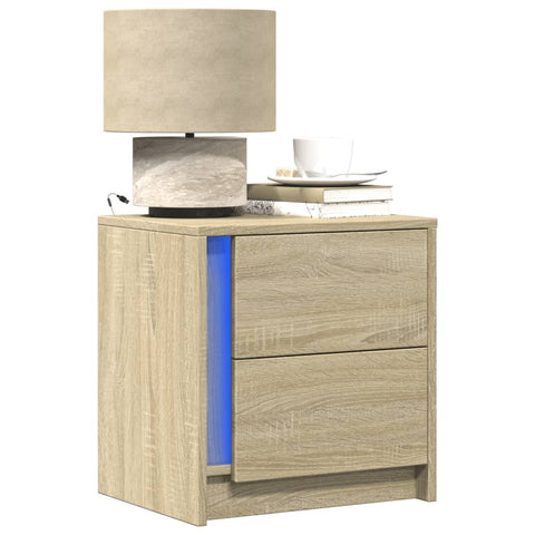 ZNTS Bedside Cabinets with LED Lights 2 pcs Sonoma Oak Engineered Wood 852052