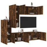 5 Piece TV Wall Units Smoked Oak Engineered Wood 3216493