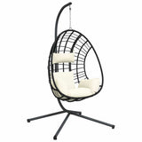 Hanging Egg Chair with Stand Beige Rattan and Steel 4007411