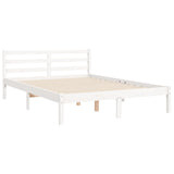 ZNTS Bed Frame without Mattress White Double Solid Wood 3195262
